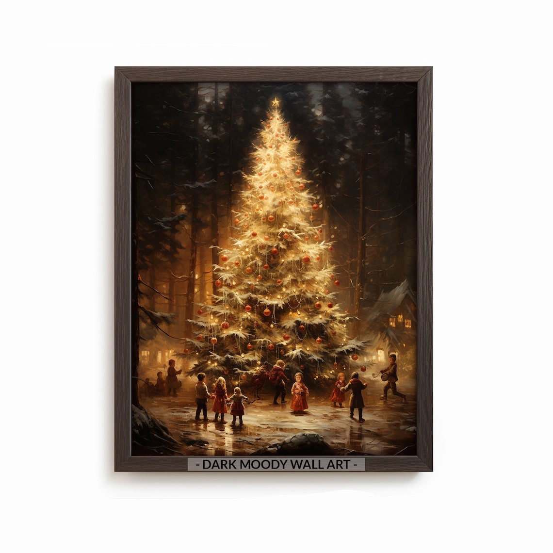 Victorian Christmas Tree Children Snowy Forest Painting Poster
