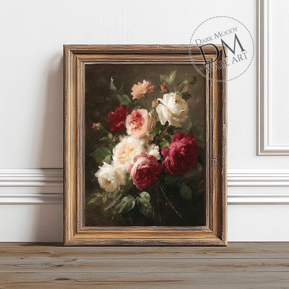 Rose Bouquet Wall Art Victorian Moody Floral Botanical Print