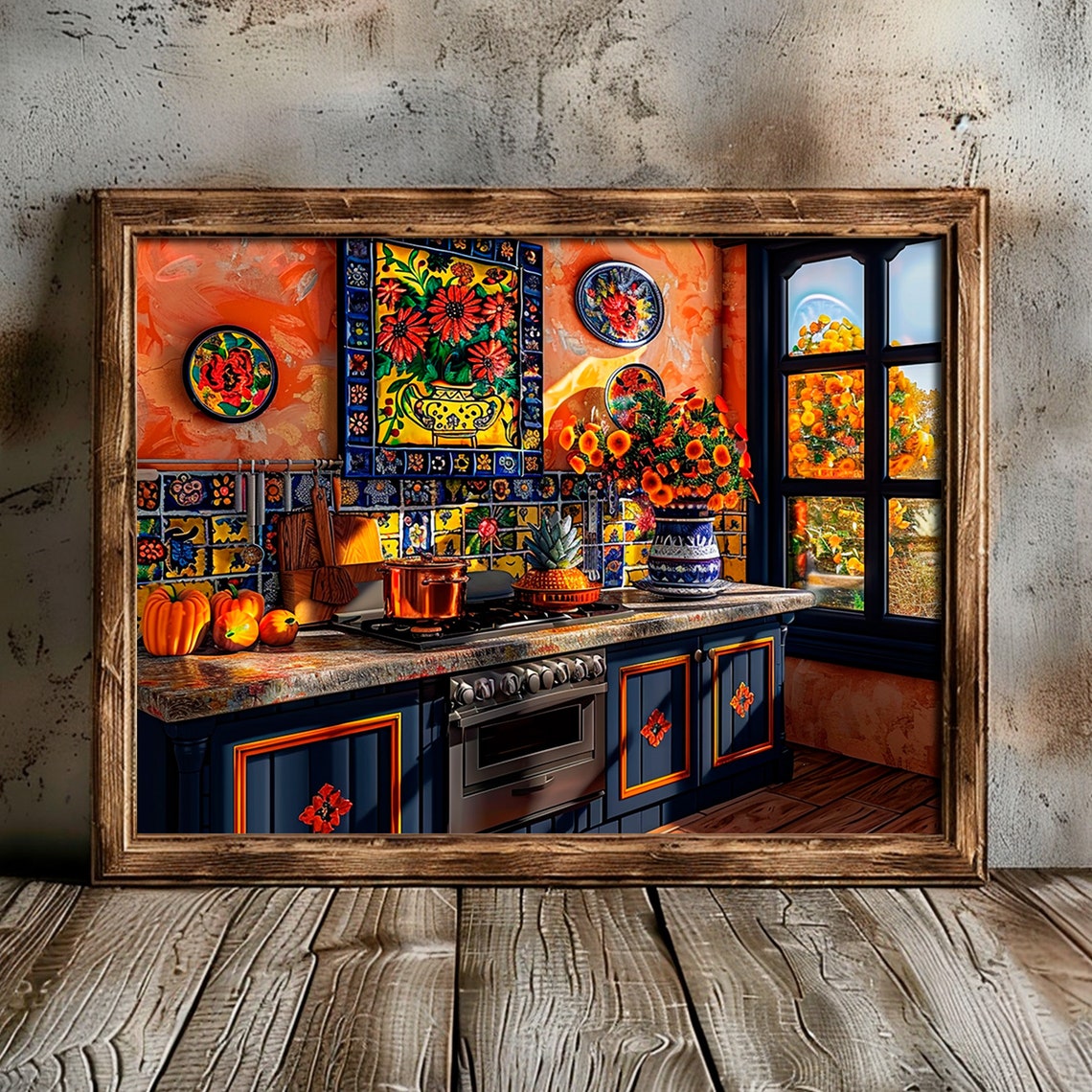 Talavera Tile Kitchen Copper Pots Pumpkins Warm Sunlight Art Print - Image 4