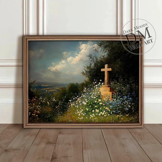 Rustic Cross Country Landscape Floral Art Print
