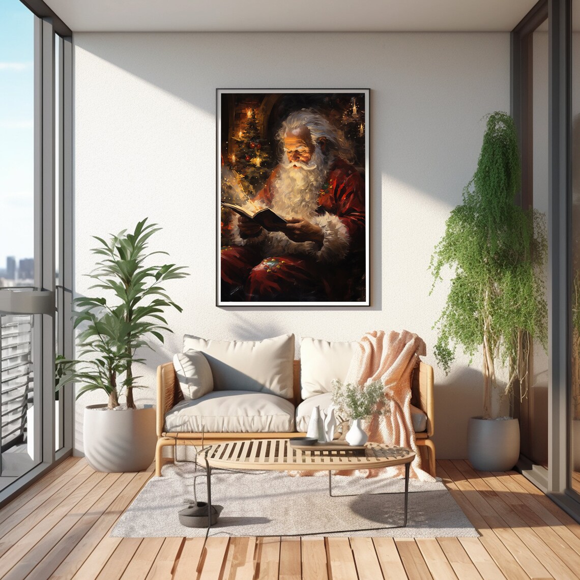 Vintage Santa Claus Reading Book Christmas Art Print - Image 4