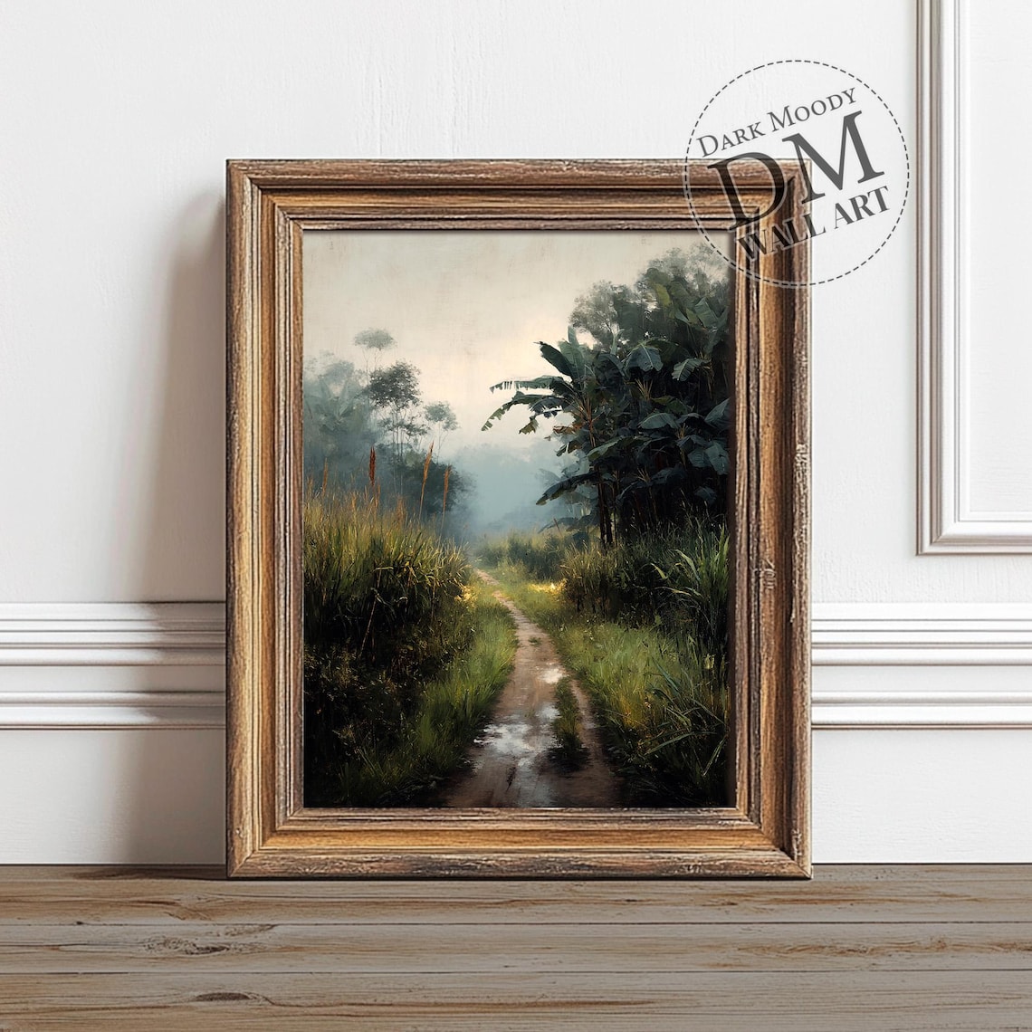 Foggy Jungle Path Art Print, Tropical Moody Landscape
