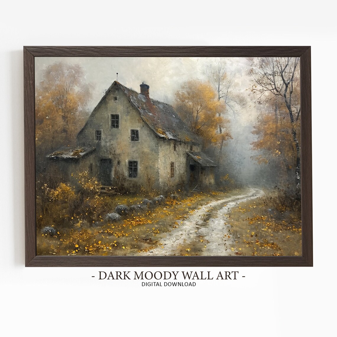 Muted Fall Landscape Art Print, Rustic Cottagecore
