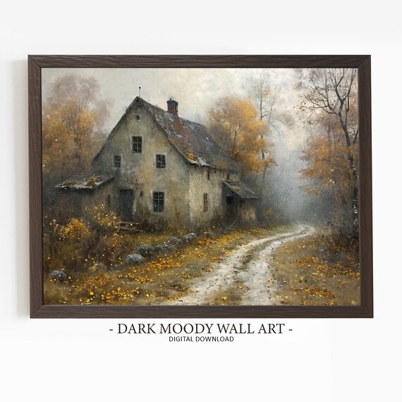 Muted Fall Landscape Art Print, Rustic Cottagecore