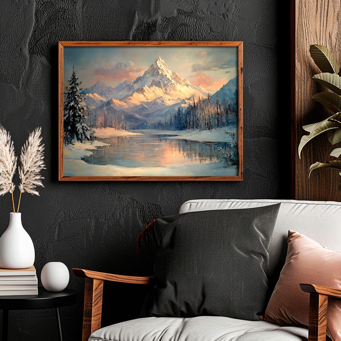 Winter Mountains Landscape, Rustic Moody Art Print - Image 4