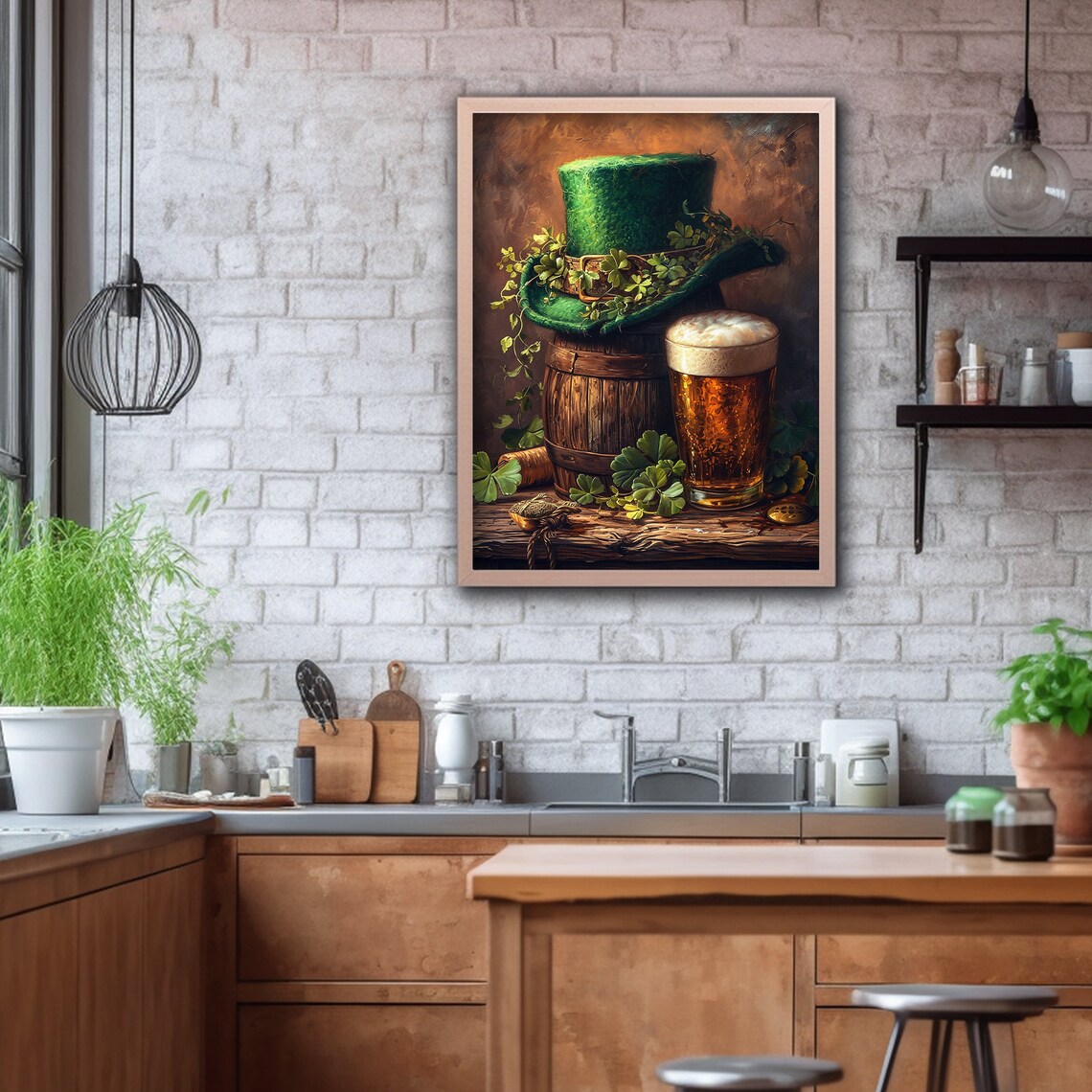 St Patricks Day Beer Print, Rustic Clover Art Print - Image 3