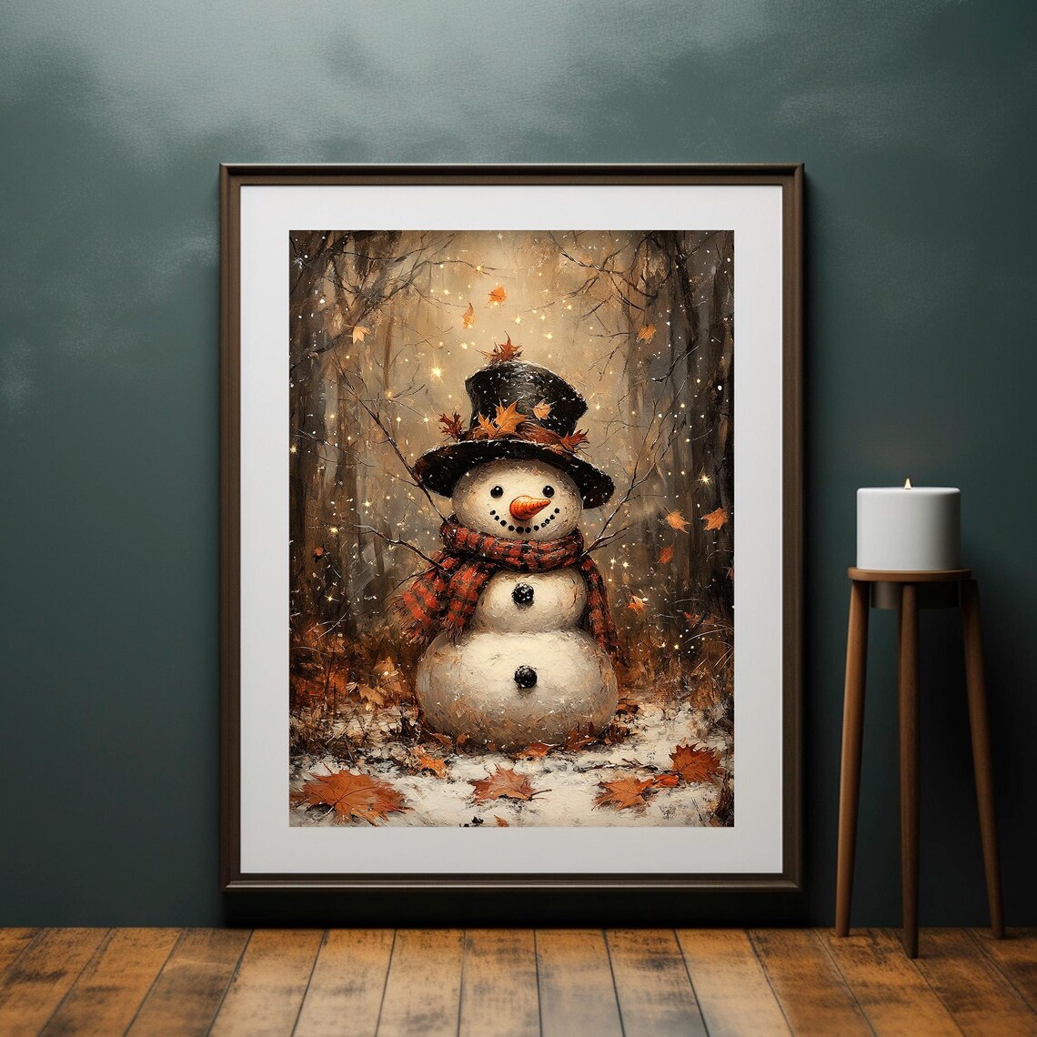 Rustic Snowman Vintage Christmas Art Print - Image 4