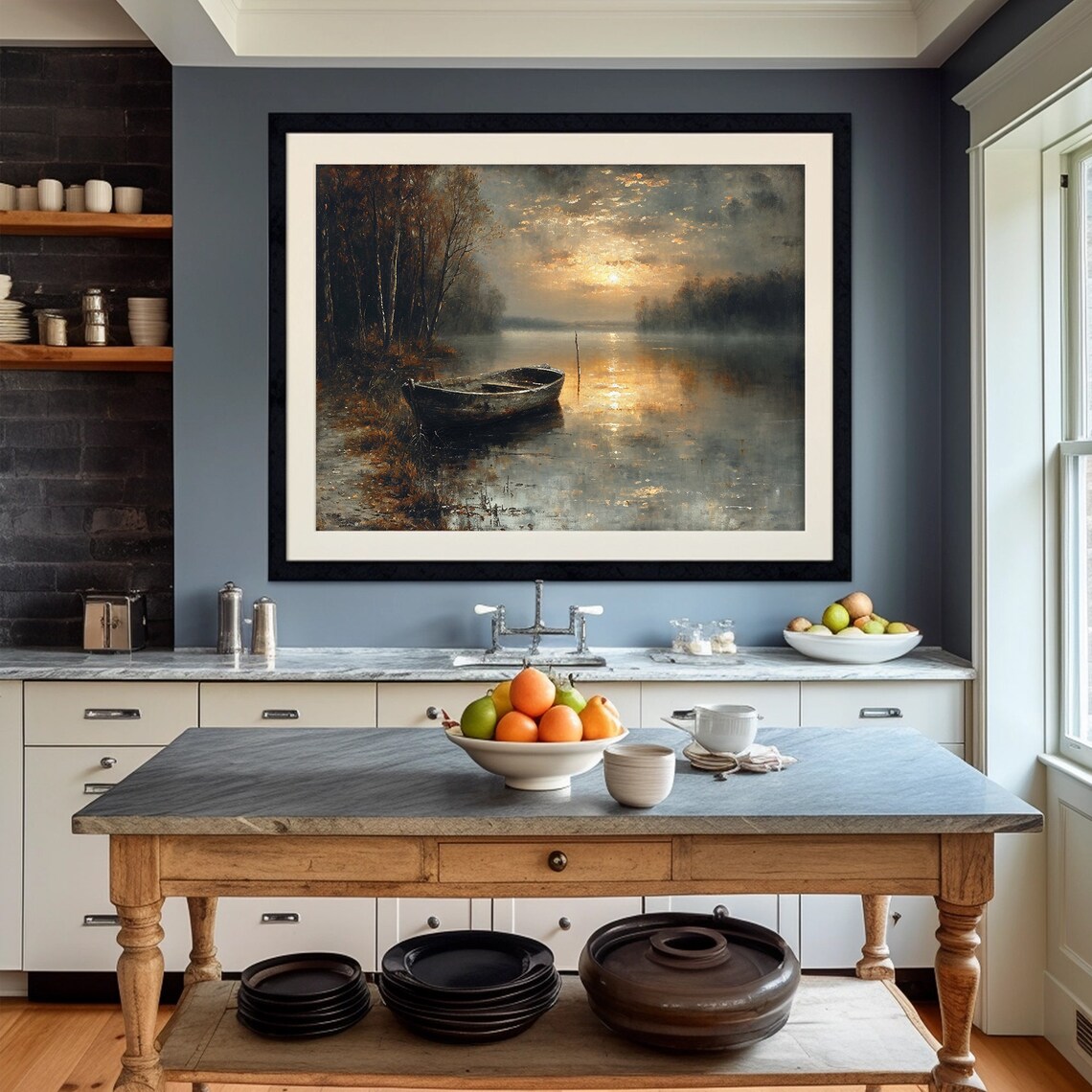 Rowboat Foggy Lake Sunrise Misty Golden Water Landscape Poster - Image 2