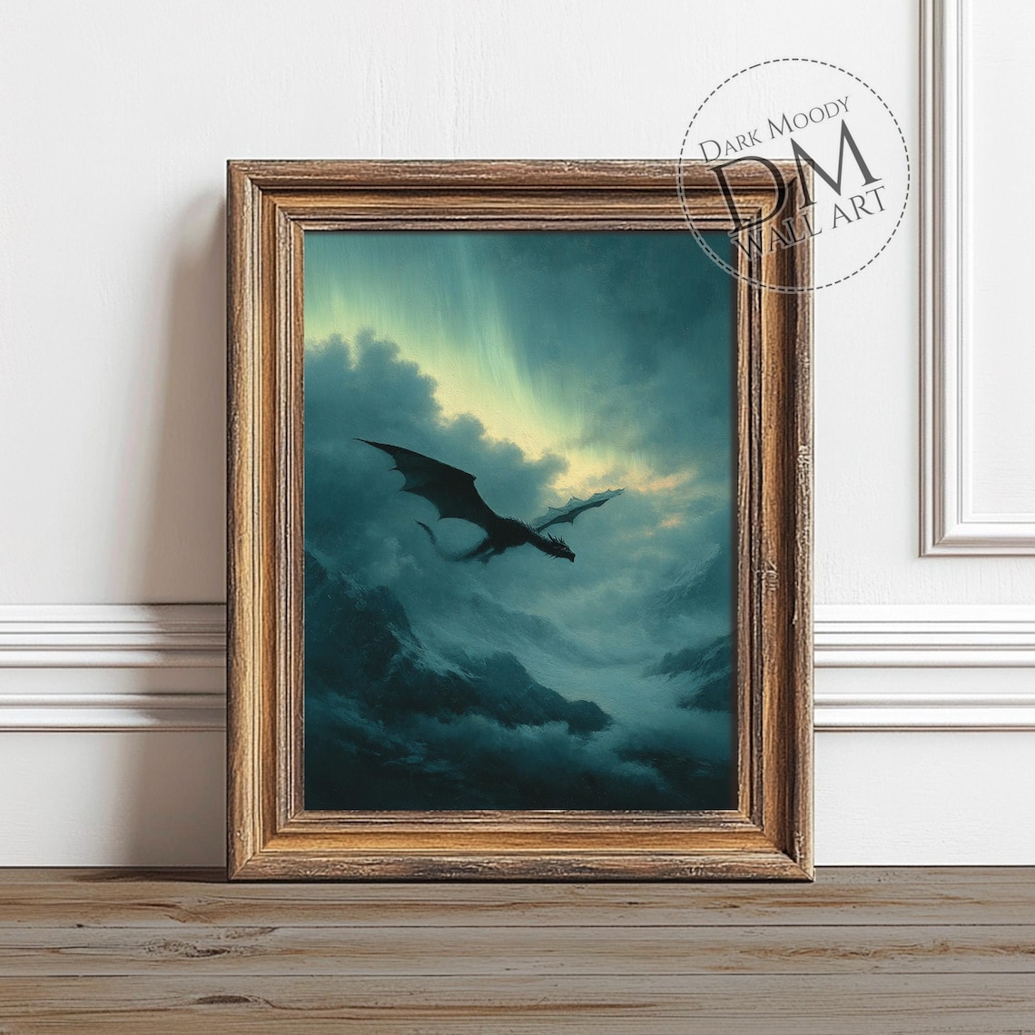 Dragon In Stormy Sky Dark Fantasy Gothic Art Print