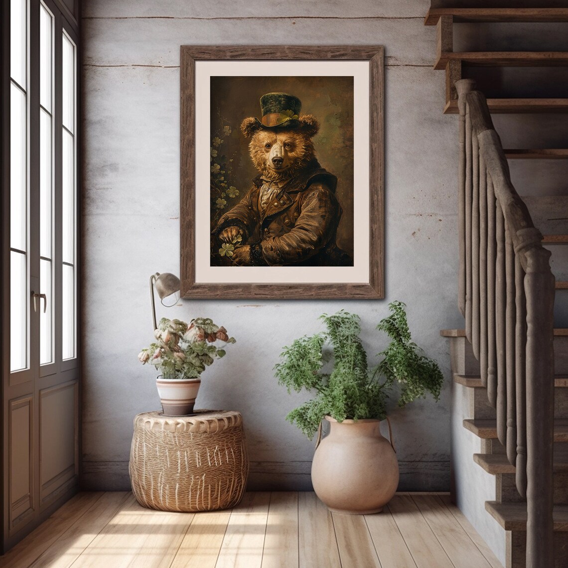 Irish Bear Top Hat Shamrock Saint Patricks Day Painting Poster - Image 4