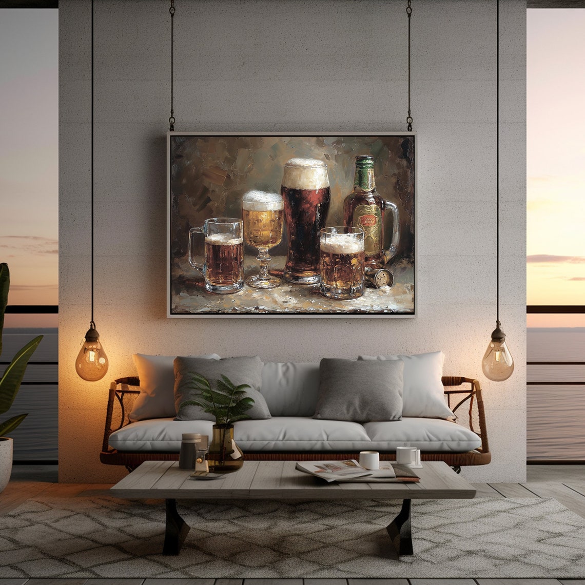 Assorted Beer Mugs And Bottle Rustic Still Life Oil Painting Poster - Image 2