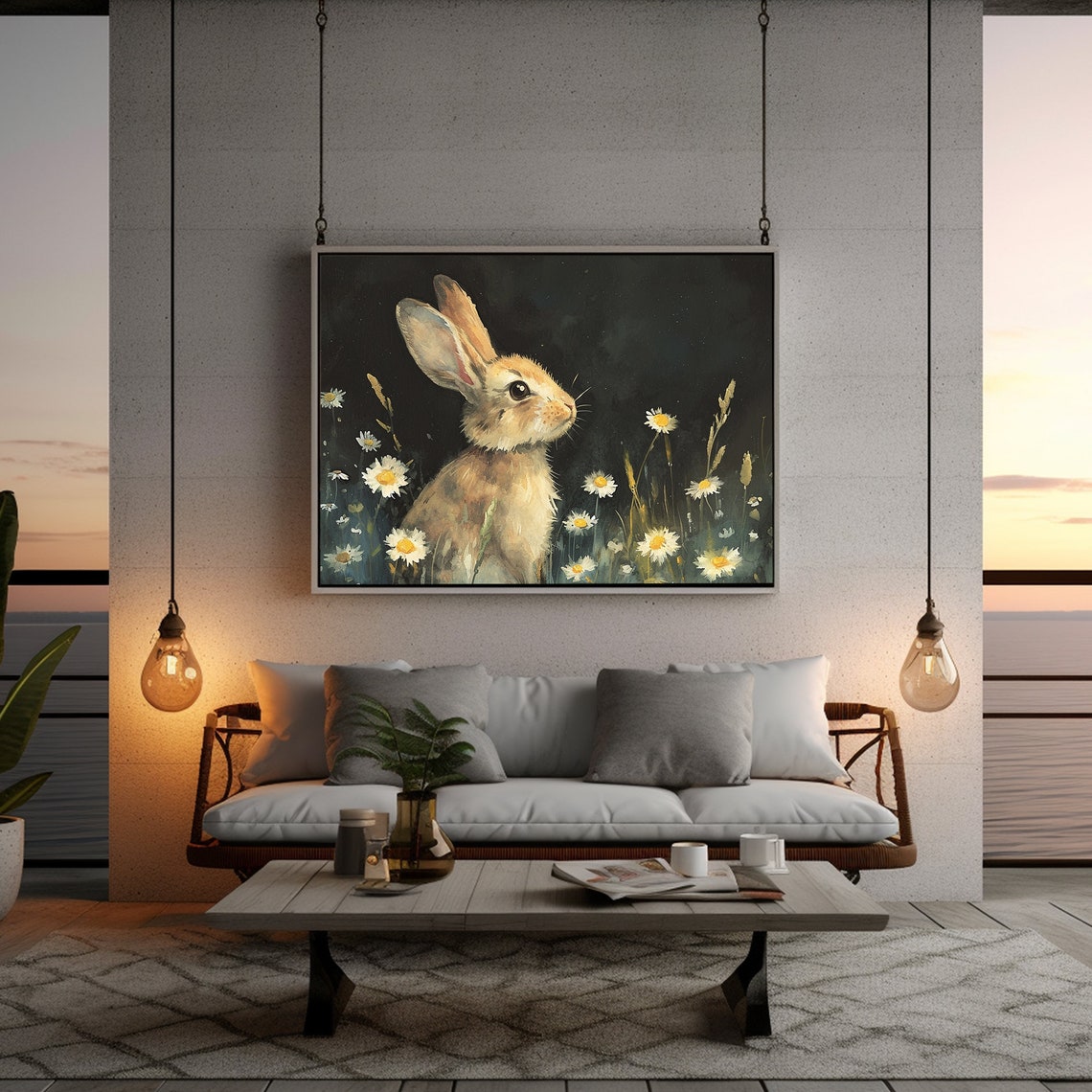 Easter Bunny Prints Spring Wall Art Dark Academia Decor Moody Rabbit Painting - Image 5