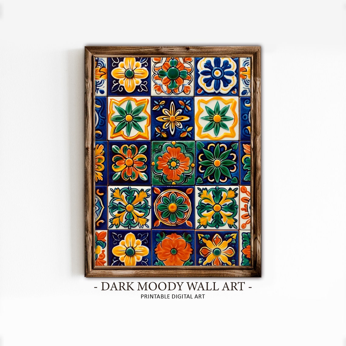 Mexican Talavera Tile Grid Colorful Floral Pattern Art Print