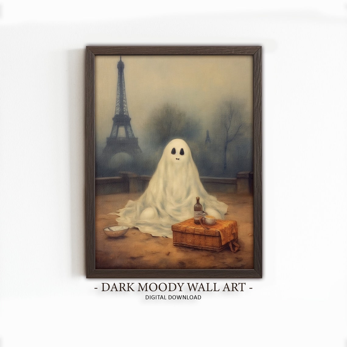 Cute Ghost Print Moody Haunted Halloween Art Gothic Ghost In Paris Painting Decor