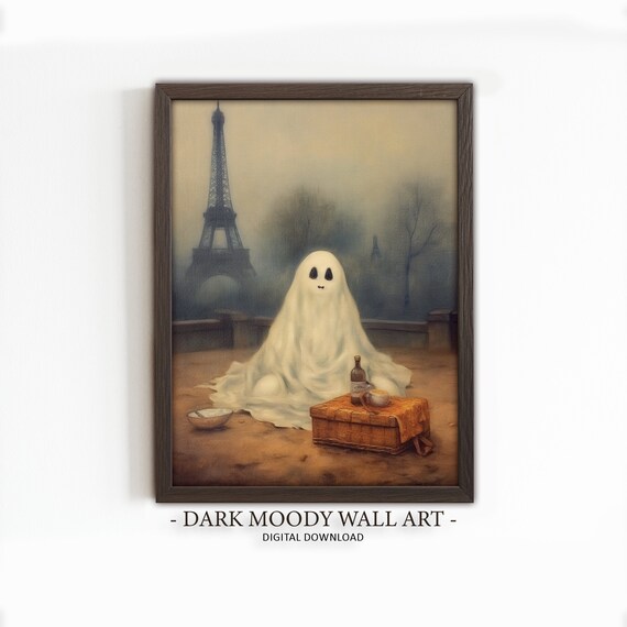 Ghost in Paris Eiffel Tower Picnic Misty Moody Gothic Wall Art
