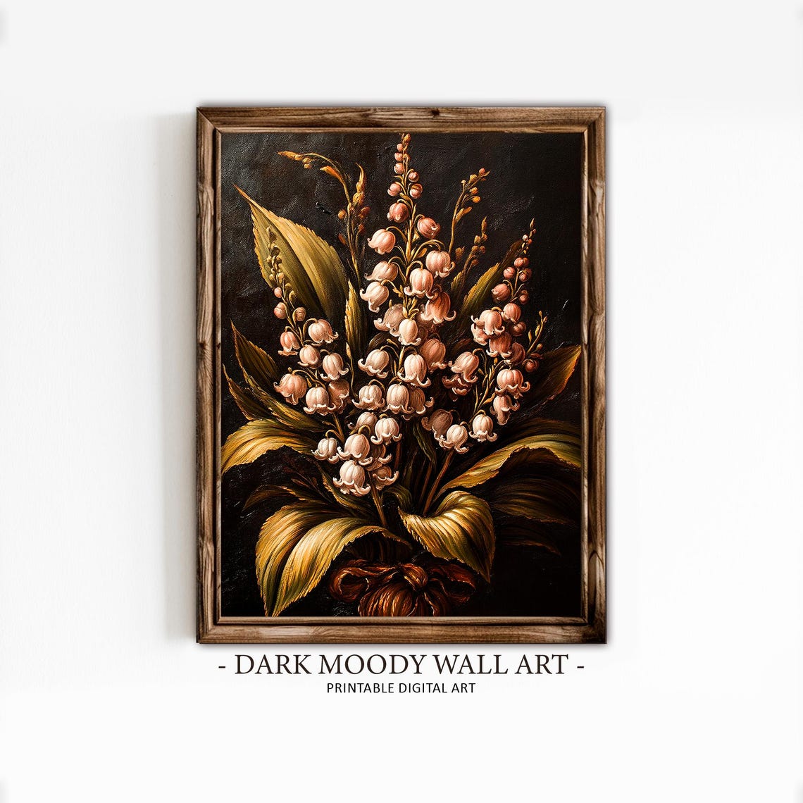 Lilies Of The Valley Dark Moody Wall Art Floral Vintage Flower Still Life Dark Academia Decor Antique Dark Oil Painting - Image 6