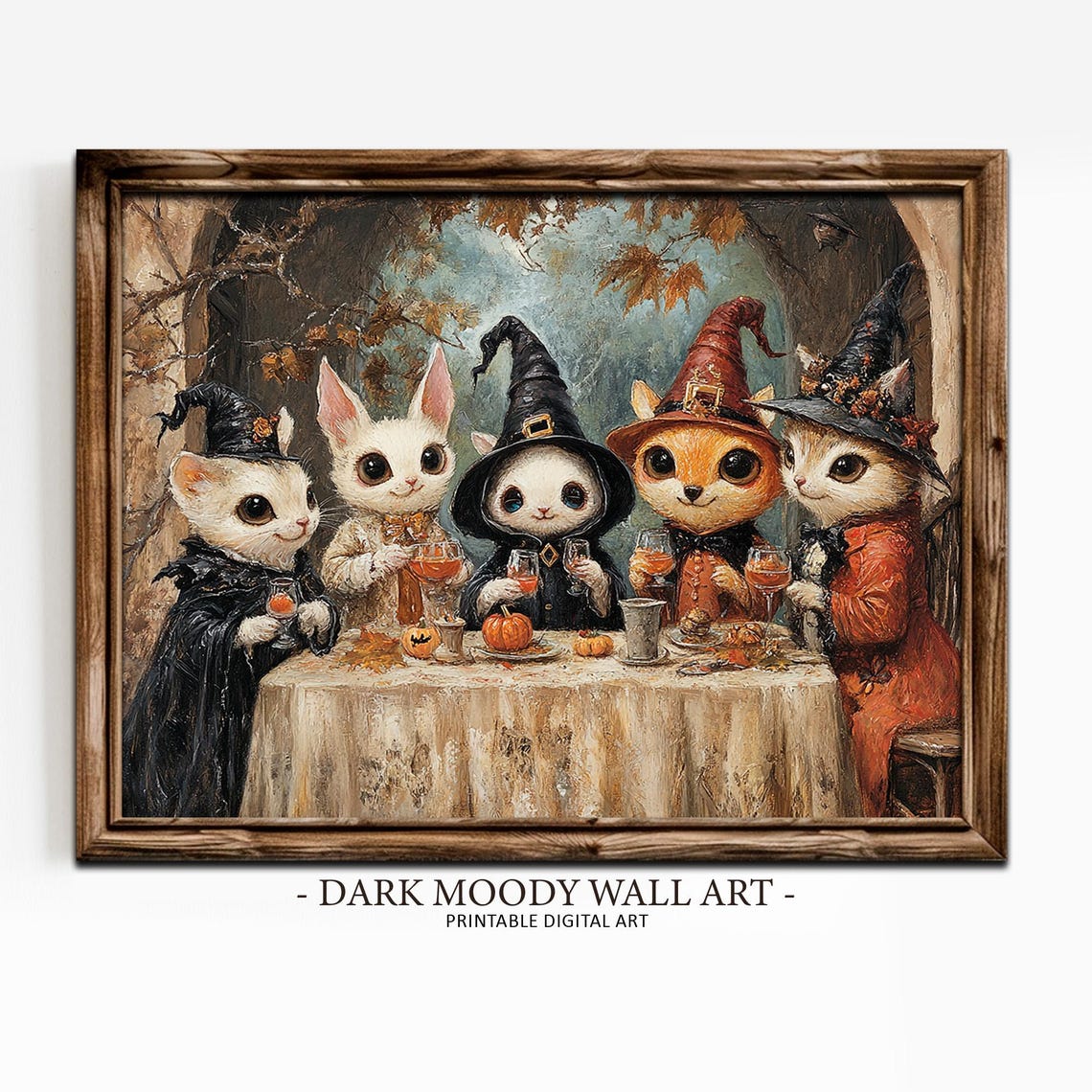 Cute Kittens Witch Hats Halloween Tea Party Vintage Style Art Poster