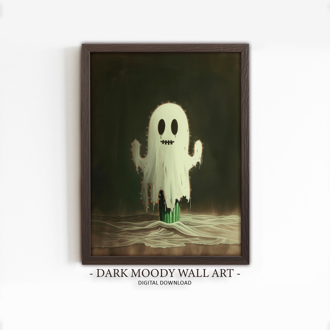 Cute Ghost Painting Cactus Halloween Wall Art Dark Academia Decor Gothic Cottagecore Print Mexican Halloween Ghost