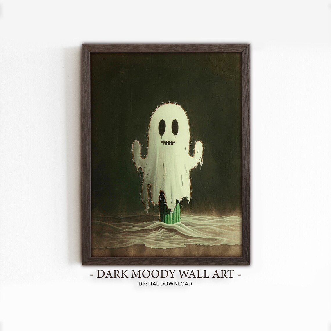 Haunted White Cactus Ghost Figure Halloween Desert Dark Academia Poster