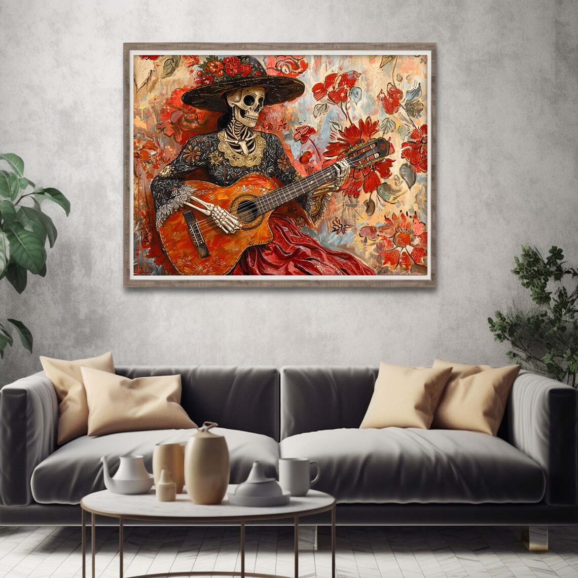Catrina Skeleton Playing Guitar Day Of The Dead Mexican Art Poster - Image 4