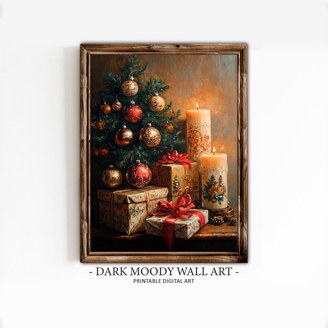 Small Christmas Tree Red Gold Ornaments Gifts Candles Poster - Image 2