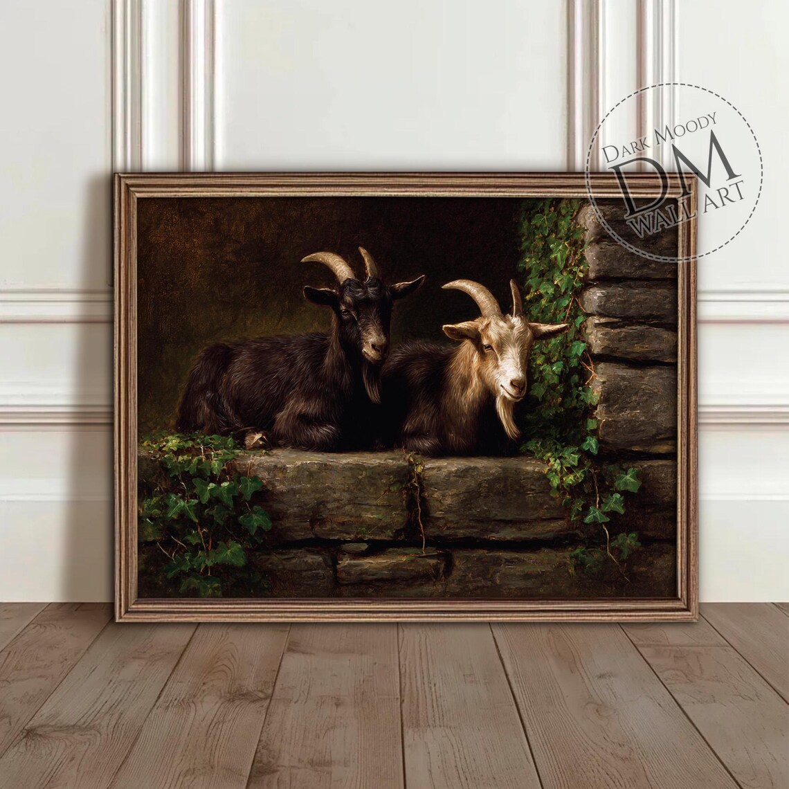 Two Goats Resting On Stone Ledge Ivy Vintage Farm Animal Poster