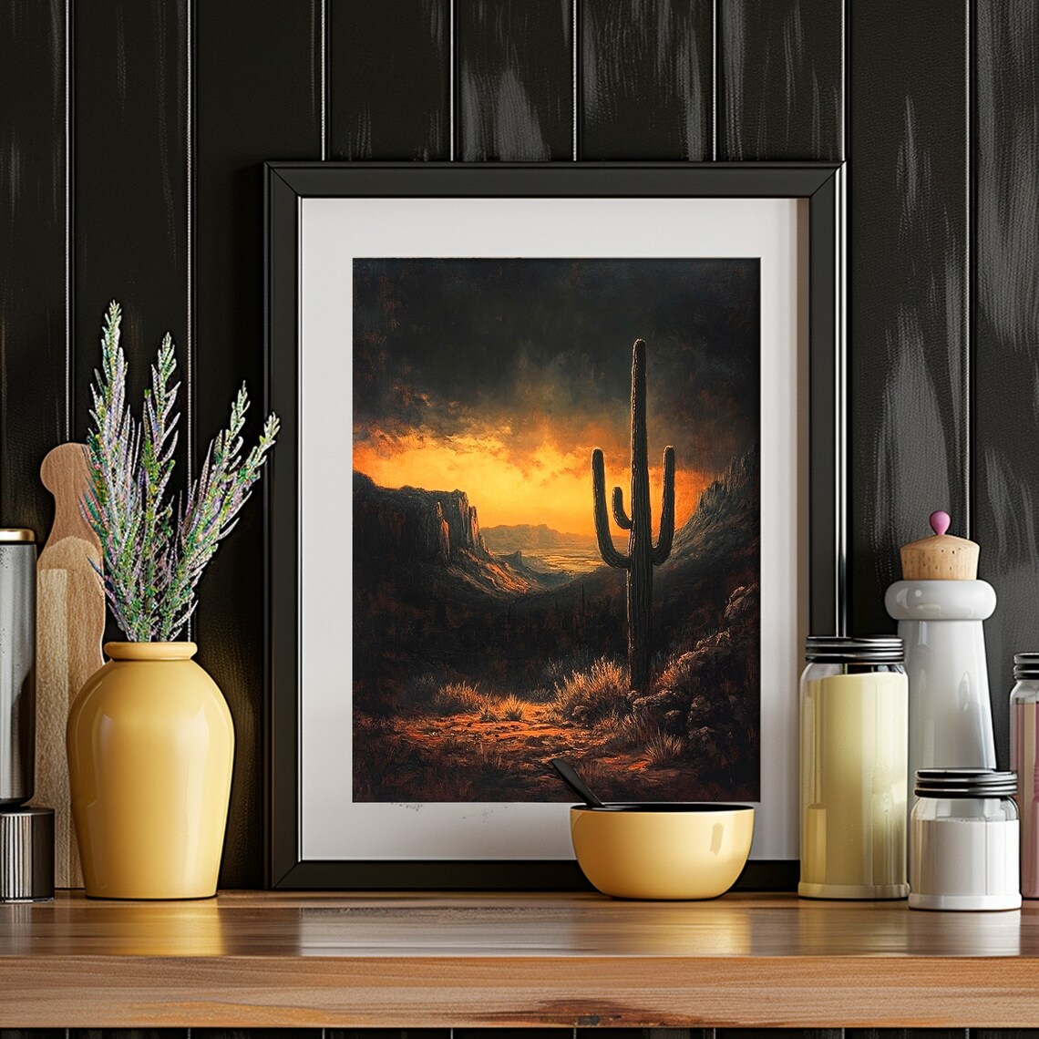 Southwest Saguaro Cactus Art Print, Moody Landscape - Image 5