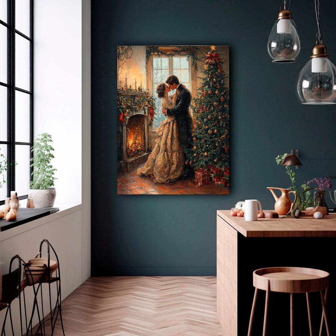 Victorian Couple Kissing Vintage Christmas Art Print - Image 4