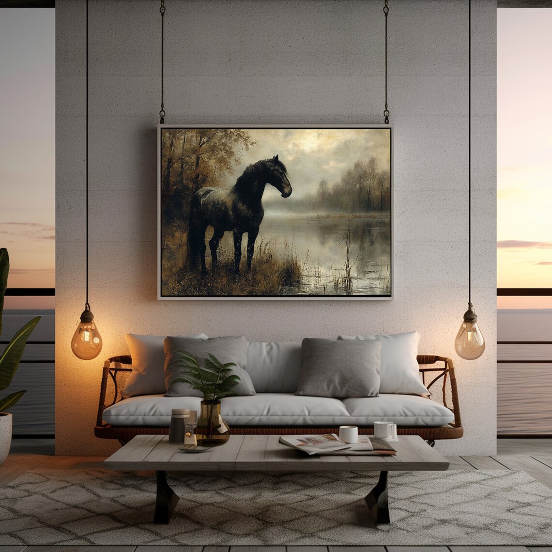 Vintage Black Horse Art Print, Rustic Farmhouse - Image 2