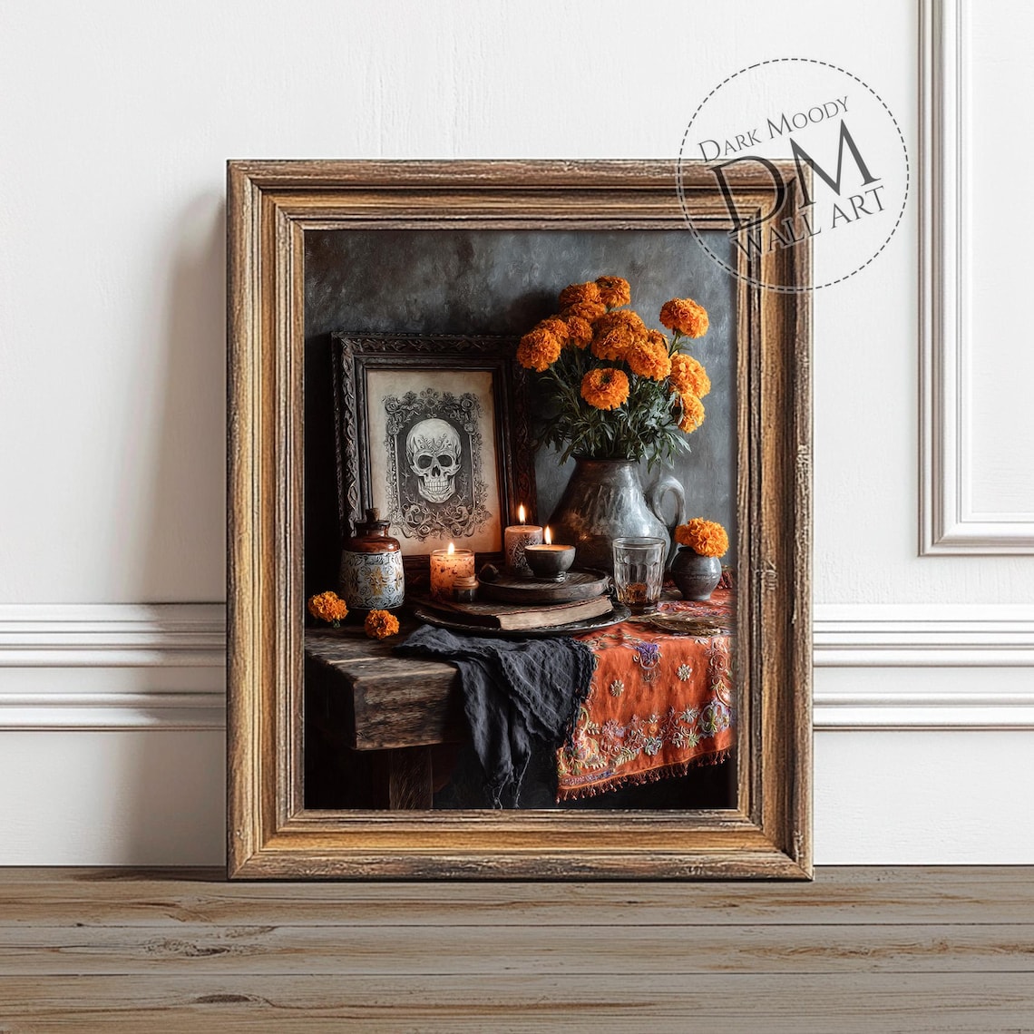 Dia De Muertos Altar Mexican Skull Marigold Art Print