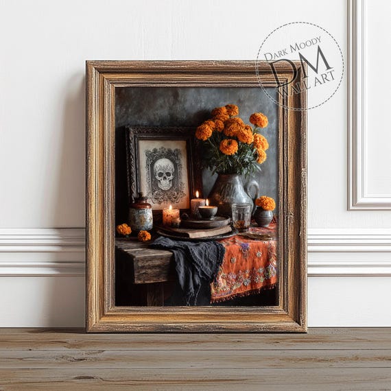 Dia De Muertos Altar Mexican Skull Marigold Art Print