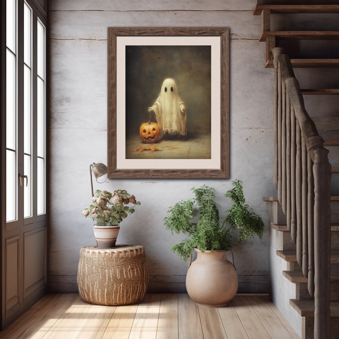 Cute Ghost With Pumpkin, Dark Halloween Art Print - Image 5