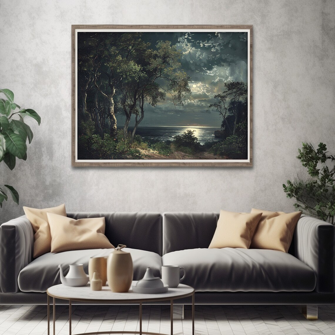 Full Moon Moonlight Landscape Art Print, Moody - Image 5
