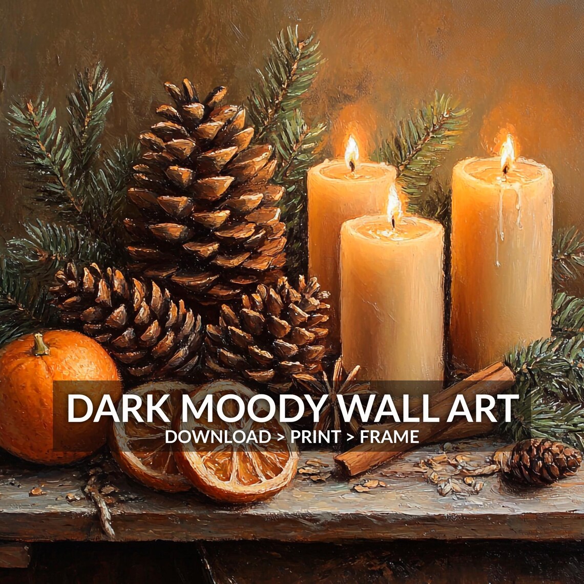 Cozy Antique Holiday Candle and Pinecone Art Print - Image 6