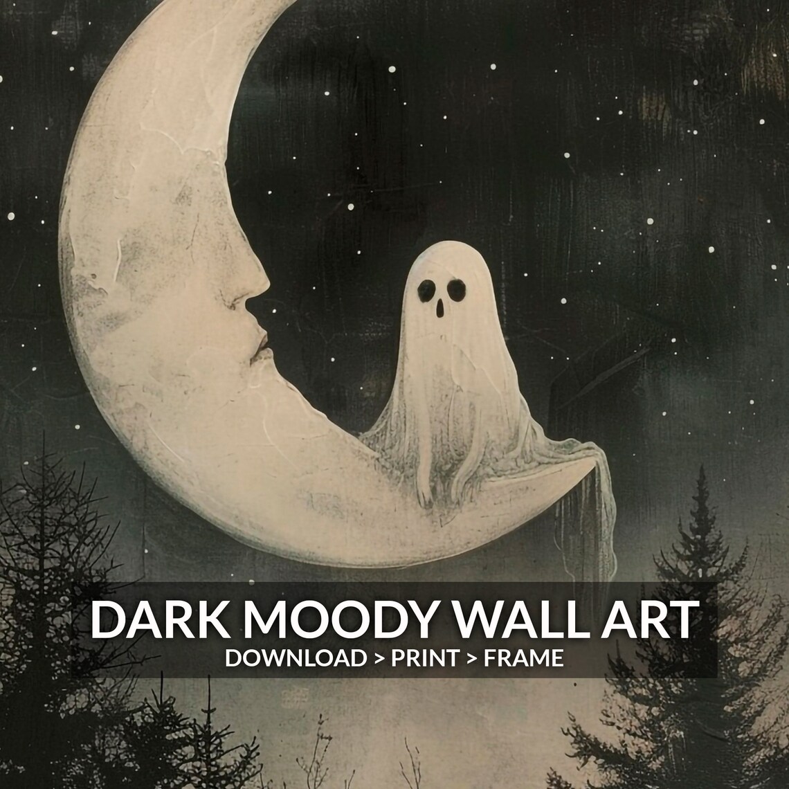 Halloween Moon Ghost Art Print, Gothic Cottagecore Decor - Image 6