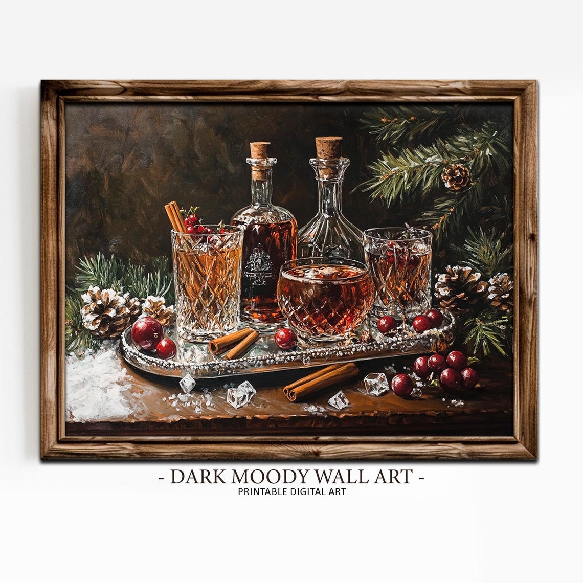 Whiskey Decanters Tray Cranberries Cinnamon Pine Moody Poster - Image 2