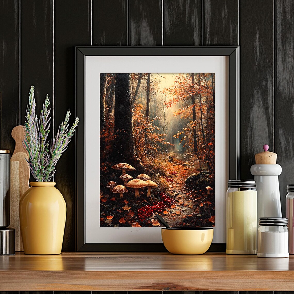 Mushrooms Forest Floor Autumn Path Woodland Painting Wall Art - Image 4