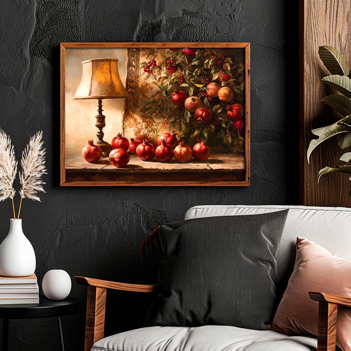 Fall Wall Art Pomegranate Painting Autumn Still Life Painting Vintage Kitchen Wall Art Rustic Fall Decor Moody Fruit Print - Image 4