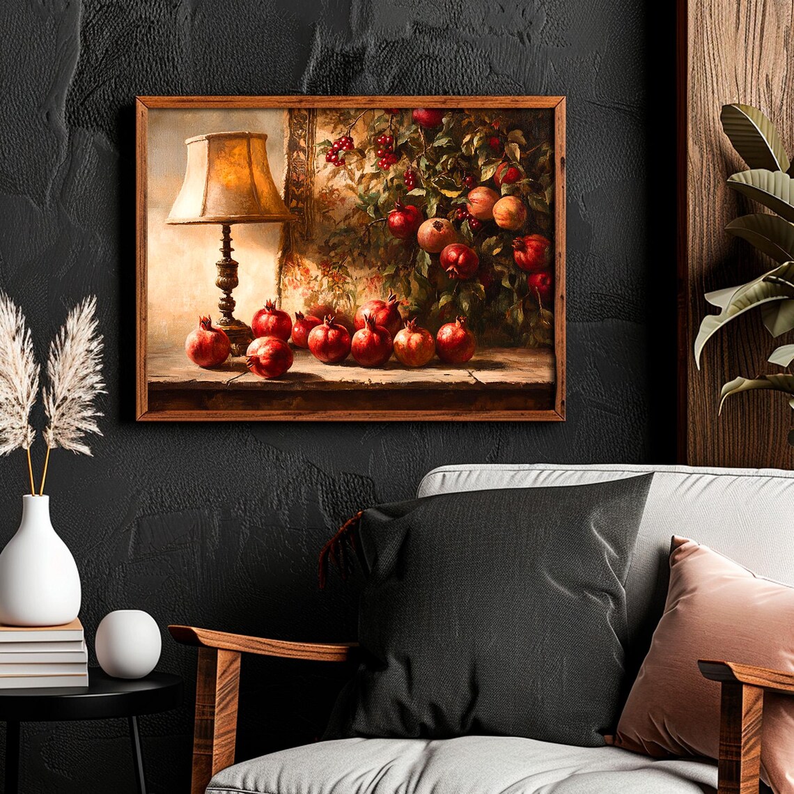 Pomegranates and Antique Lamp Warm Still Life Rustic Kitchen Art Poster - Image 4