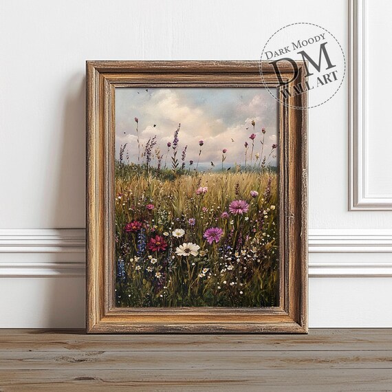 Wildflower Meadow Poster Rustic Field Daisies Poppies Farmhouse Art