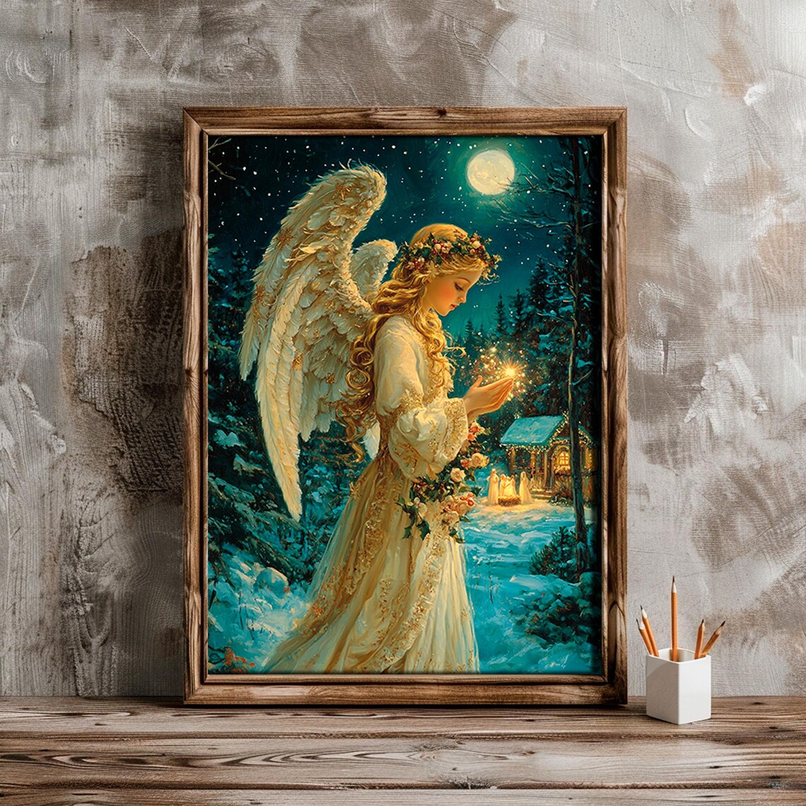 Christmas Angel Vintage Nativity Scene Art Print - Image 5