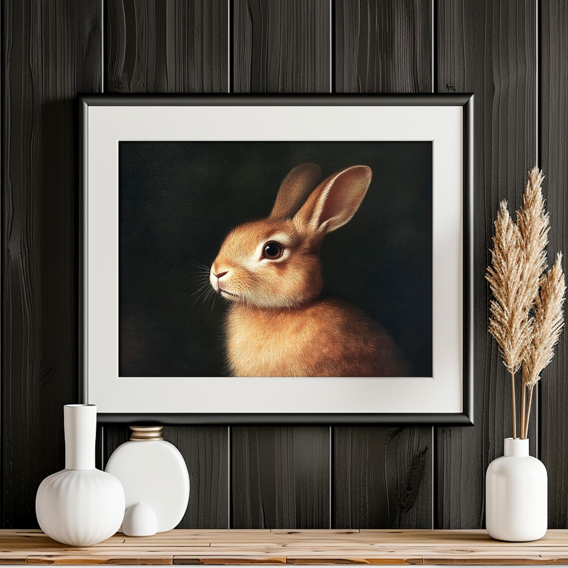 Brown Wild Rabbit Profile Portrait Dark Moody Animal Art Poster - Image 2