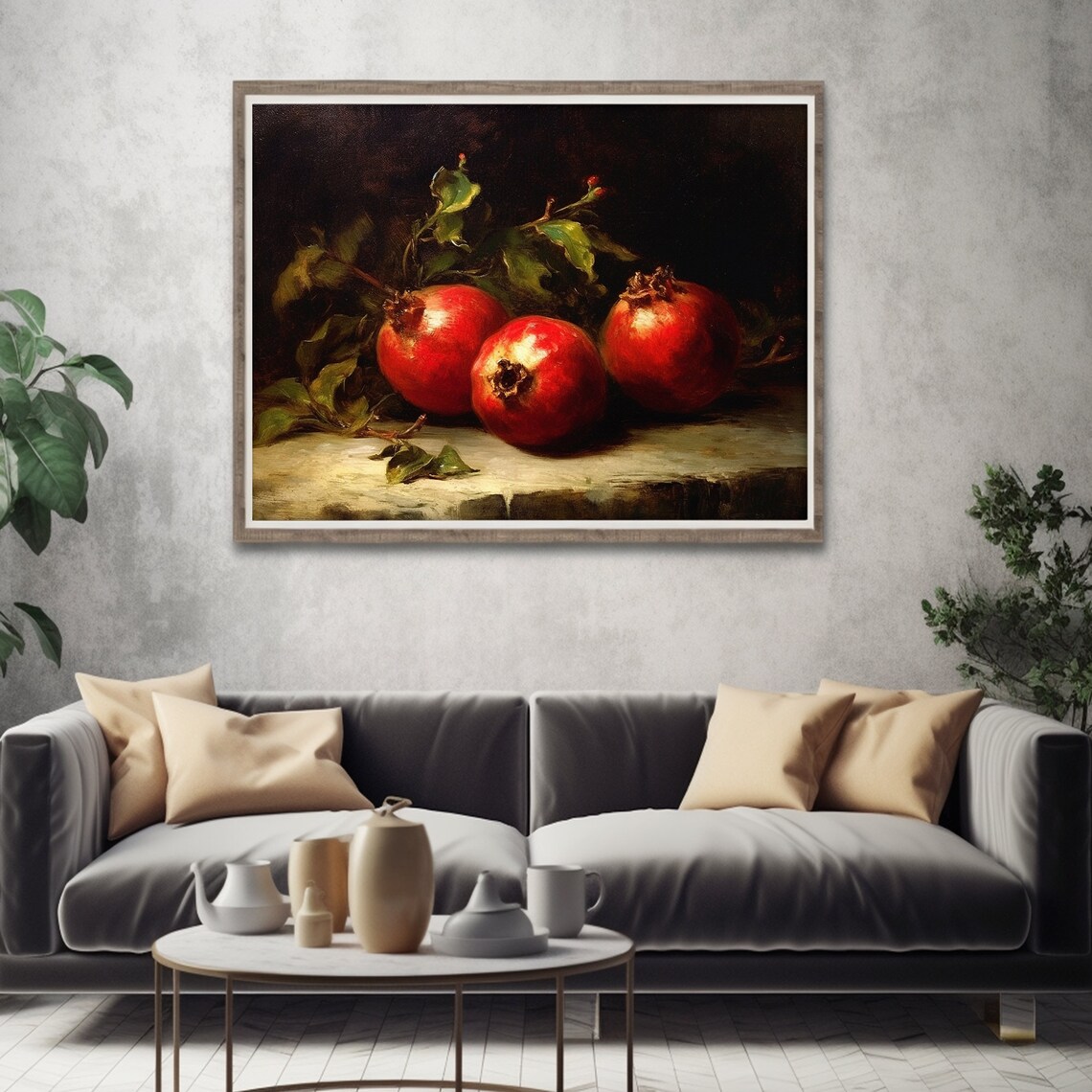Vintage Pomegranate Art Print, Rustic Kitchen Still Life - Image 2