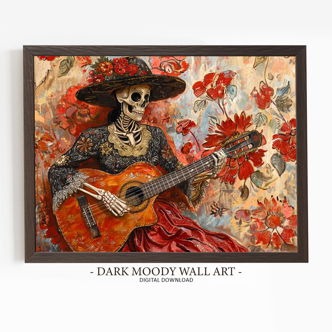 Catrina Skeleton Playing Guitar Day Of The Dead Mexican Art Poster