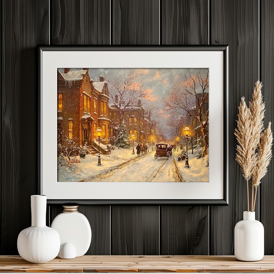 Victorian Chicago Snowy Street Vintage Winter City Scene Wall Art - Image 2