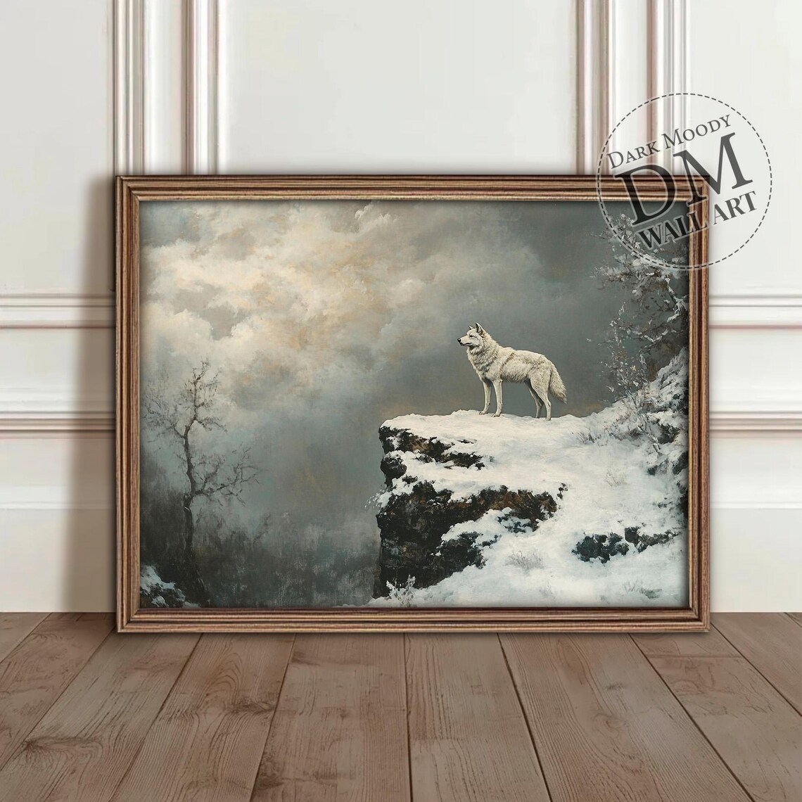 White Wolf Art Print, Rustic Wilderness Decor