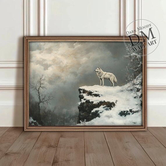 White Wolf Art Print, Rustic Wilderness Decor
