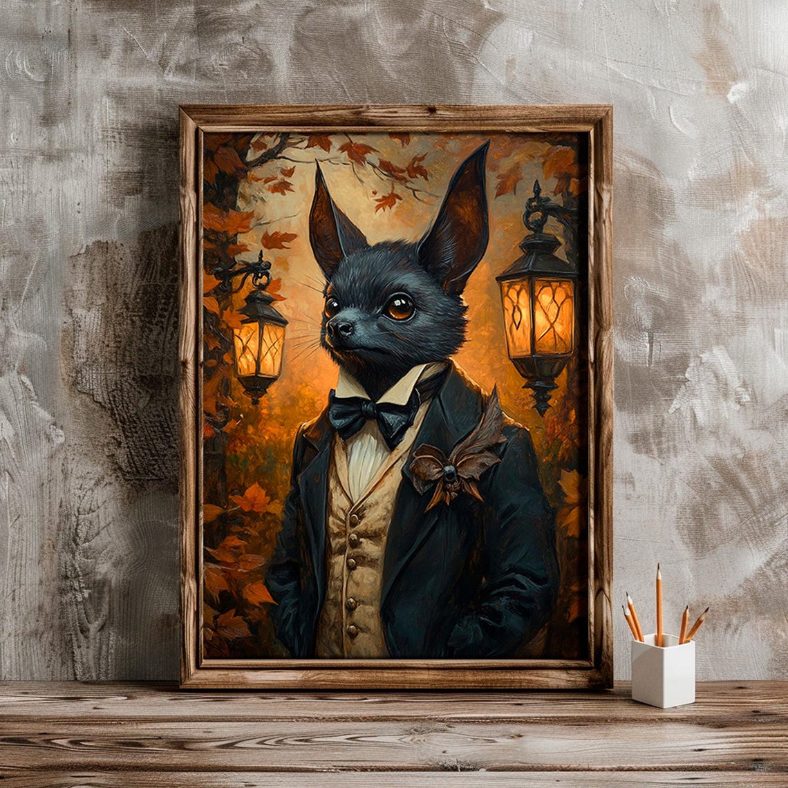 Gothic Bat Victorian Gentleman Lantern Autumn Portrait Wall Art - Image 2