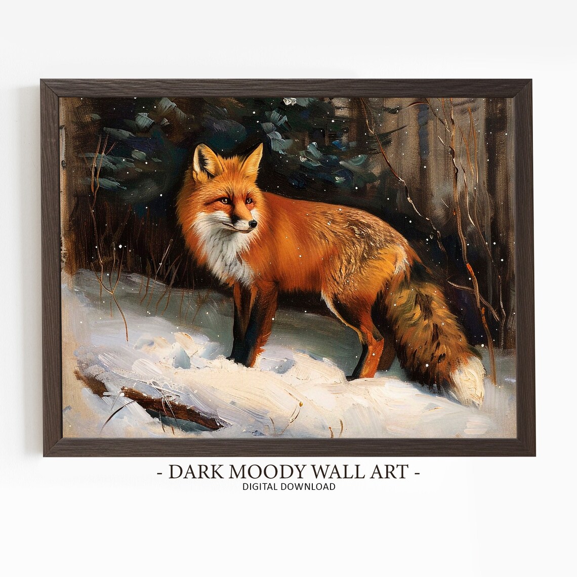 Red Fox Standing In Snow Winter Forest Wildlife Oil Painting Poster