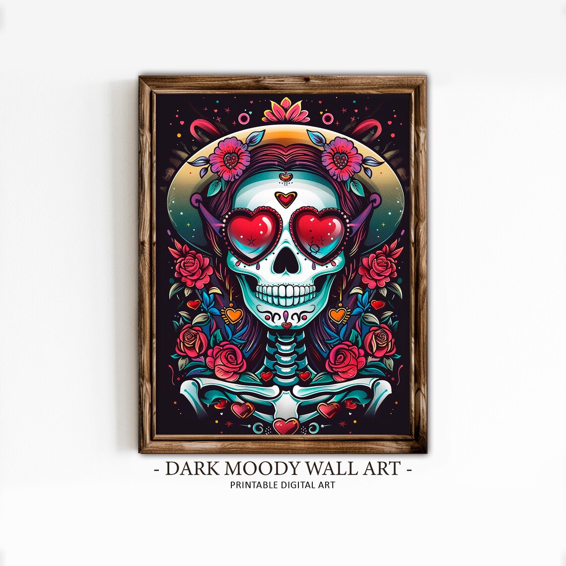 Day Of The Dead Skeleton Woman Heart Sunglasses Mexican Folk Poster